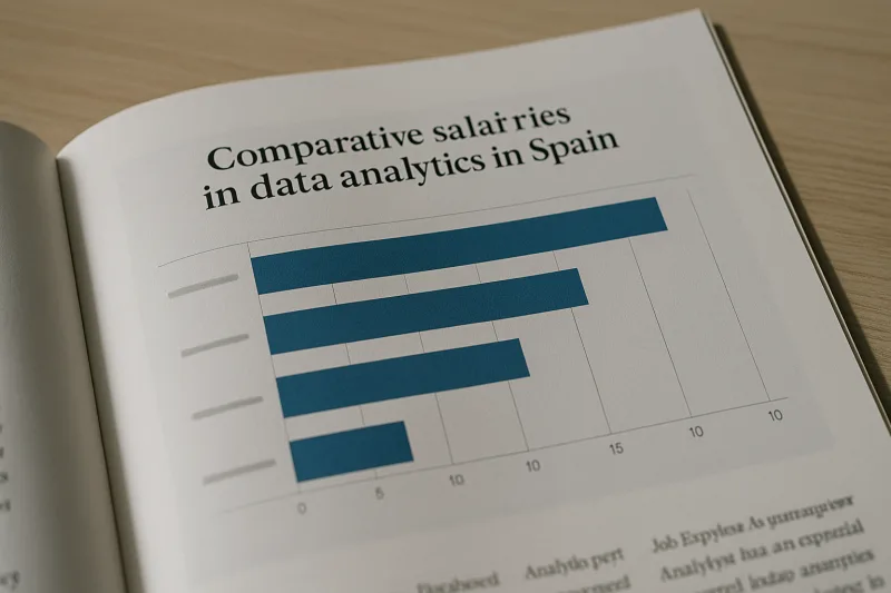 Gráfica comparativa de salarios medios en España para analistas de datos, mostrando diferentes rangos salariales según experiencia y ubicación.